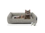 Rohrschneider ® Katzenbett waschbar mit Gratis-Beigabe, robuster Fein-Cordstoff grau
