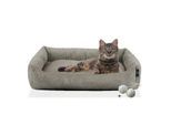 Rohrschneider ® Katzenbett waschbar mit Gratis-Beigabe, robuster Fein-Cordstoff taupe