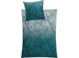 Bettwäsche KLEINE WOLKE "Vero", blau (petrol), B/L: 135cm x 200cm, 1 Stk., 1 Stk., Mako-Satin, B/L: 80cm x 80cm, 2 Stk., Mako-Satin, Obermaterial: 100% Baumwolle, Bettwäsche, Bettwäsche, mit Palmenblattmuster