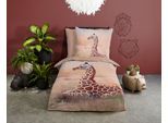 Kinderbettwäsche GOOD MORNING "Sima", beige (sand), B/L: 135cm x 200cm, 1 Stk., 1 Stk., Renforcé, B/L: 80cm x 80cm, 2 Stk., Renforcé, Obermaterial: 100% Baumwolle, Bettwäsche, Baumwolle, 135x200, Reißverschluss, Wendeoptik, Kind, Giraffe, Sand