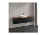 Villeroy und Boch Antao Waschtisch-Unterschrank L25012PD mit Beleuchtung, 4 Auszüge, 1600 x 360 x 500 mm, Front ohne Struktur, Black Matt Lacquer / Warm Walnut