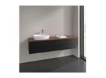 Villeroy und Boch Antao Waschtisch-Unterschrank L26052PD mit Beleuchtung, 4 Auszüge, 1600 x 360 x 500 mm, Front ohne Struktur, Black Matt Lacquer / Warm Walnut