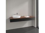 Villeroy und Boch Antao Waschtisch-Unterschrank L15152PD mit Beleuchtung, 160x19x50cm, Hahnlochbohrung, Waschbeckenplattenfarbe warm walnut, black matt lacquer