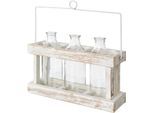 Dekovase CREATIV HOME "Holzbox mit 3 Glasflaschen", weiß, B:29cm H:20cm T:10cm, Vasen, mit dekorativem Henkel