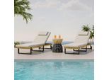 Gartenliege Elenyi creme/grau Metall/Outdoorstoff/Holz