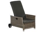 Gartenliege Komfort mit Auflage, Rollen + Fußhocker