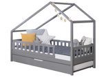 Hausbett Lou m. Zusatzbett ca. 100x200 cm Holz Hellgrau