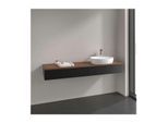 Villeroy und Boch Antao Waschtisch-Unterschrank L16052PD mit Beleuchtung, 2 Auszüge, 1600 x 190 x 500 mm, Front ohne Struktur, Black Matt Lacquer / Warm Walnut