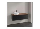 Villeroy und Boch Antao Waschtisch-Unterschrank L22112PD mit Beleuchtung, 2 Auszüge, 1200 x 360 x 500 mm, Front mit Struktur, Black Matt Lacquer / Warm Walnut