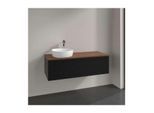 Villeroy und Boch Antao Waschtisch-Unterschrank L33152PD mit Beleuchtung, 1 Auszug, 1200 x 360 x 500 mm, Front mit Struktur, Black Matt Lacquer / Warm Walnut