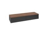 Villeroy und Boch Antao Sideboard L42002PD mit Beleuchtung, 2 Auszüge, 1600 x 268 x 500 mm, Front ohne Struktur, Black Matt Lacquer / Warm Walnut