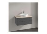 Villeroy und Boch Antao Waschtisch-Unterschrank L19153GK mit Beleuchtung, 2 Auszüge, 800 x 360 x 500 mm, Front mit Struktur, Anthracite Matt Lacquer / Botticino