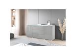P & B Sideboard Vera, Weiß, Grau Hochglanz, Kunststoff, 4 Fächer, 3 Schublade(n) Schubladen, kaltweiß, 150x67.9x39.5 cm, Fsc, stehend, Beleuchtung, Wohnzimmer, Kommoden & Sideboards, Sideboards
