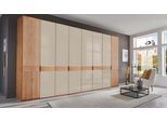 Kleiderschrank WIEMANN "Cardiff, Massivholztüren in Kombination mit Glas- oder Spiegeltüren", beige (glas champagner), B:393,1cm H:216cm T:58cm, Floatglas, Hartfaserplatte, Holzwerkstoff, Massivholz, Schränke, Kleiderschrank, hochwertiges Design in langlebiger Qualität, viel Stauraum
