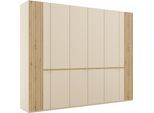 Kleiderschrank MUSTERRING "Isabelle", beige (champagner, dekor), Schränke, Champagner-Dekor, B/H/T: 295,2cm x 236cm x 58cm, Türen: 6 Stk. Lamellen in Bianco Eiche-Nachbildung, Hartfaserplatte, Holzwerkstoff, Kleiderschrank, Lamellen in Eiche, Griffe in silber, verschiedene Größen und Farben, B:295,2cm H:236cm T:58cm