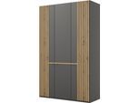 Kleiderschrank MUSTERRING "Isabelle", grau (graphit, dekor), Schränke, Graphit-Dekor, B/H/T: 148,4cm x 236cm x 58cm, Türen: 3 Stk. Lamellen in Bianco Eiche-Nachbildung, Hartfaserplatte, Holzwerkstoff, Kleiderschrank, Lamellen in Eiche, Griffe in silber, verschiedene Größen und Farben, B:148,4cm H:236cm T:58cm
