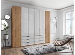 Kleiderschrank WIEMANN "Monaco", braun (bianco, eiche, nachbildung, glas weiß), B:246,9cm H:236cm T:58cm, Floatglas, Holzwerkstoff, Schränke, Kleiderschrank, mit Teil-Glasfront sowie hochwertige Beschläge inkl. Dämpfung