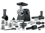BOSCH Fleischwolf "Serie 6 MFWS682B, 3,5kg/Min., Zitruspresse, Raspel, Wurststopfer", schwarz, B:20cm H:24,7cm T:24cm, Zerkleinerer, 2 Lochscheiben (3&8mm), 10 J Motorgarantie, Planetengetriebe, schwarz