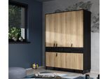 Kleiderschrank FORTE "Lya", schwarz (cabezone eiche, mauvelle eiche), B:152,8cm H:200,7cm T:52,7cm, Dekorfolie, Holzwerkstoff, Metall, Schränke, Kleiderschrank, Drehtürenschrank, Metallfüße, Stauraum