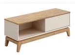 Lowboard PAIDI "STIENE in Beige oder Grau, 2 Fächer, Schiebetüre mit Soft-Close", cashmere, beige, eiche massiv, B:124cm H:47cm T:40cm, Holzwerkstoff, Massivholz, Sideboards, Lowboard, stabiles Lowboard mit Massivholz, Sitzfunktion, TV-Board