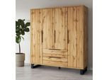 Kleiderschrank HOME AFFAIRE "Bronne,Breite 191 cm, Wäscheschrank inclusive Innenausstattung", braun (wotan eiche), B:191cm H:210cm T:60cm, ABS-Kunststoff, Dekorfolie, FSC-zertifizierter Holzwerkstoff, Metall, Schränke, Kleiderschrank, Kleiderschrank, 2 Schubkästen, Metallgriffe, Garderobe