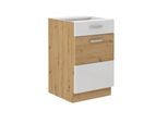 Unterschrank 50 Eiche Artisan + Weiß Hochglanz Küchenzeile Vollauszug Soft-Close