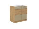 Spülenschrank 80 Eiche Artisan + Cappuccino Hochglanz Küchenzeile Küchenblock
