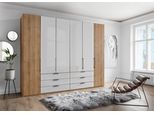 Kleiderschrank WIEMANN "Monaco", braun (bianco, eiche, nachbildung, glas weiß), B:295,3cm H:236cm T:58cm, Floatglas, Holzwerkstoff, Schränke, Kleiderschrank, mit Teil-Glasfront sowie hochwertige Beschläge inkl. Dämpfung
