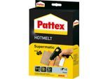 Heißklebepistole Pattex® Hotmelt Supermatic, mechanischer Vorschub, elektronischer Temperaturregler, Standbügel, 2 Heißklebesticks, schwarz-gelb