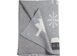 Wohndecke TOM TAILOR HOME "Scandinavian", grau (grau, hellgrau, steingrau), B:130cm L:170cm, Baumwolle, Wohndecken, Wohndecke, mit scandinavischem Wintermotiven, Kuscheldecke
