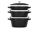 Staub Stackable Set Kochtopfset 3-tlg, rund, Schwarz, Gusseisen