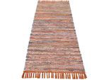Teppich CARPETFINE "Kelim Chindi, Wendeteppich", orange, B:80cm H:6mm L:350cm, Baumwolle, Polyester, Teppiche, Teppich, handgewebt, Fleckerlteppich mit Fransen, auch vielen in Läufergrößen