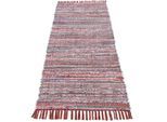 Teppich CARPETFINE "Kelim Chindi, Wendeteppich", rot, B:80cm H:6mm L:400cm, Baumwolle, Polyester, Teppiche, Teppich, handgewebt, Fleckerlteppich mit Fransen, auch vielen in Läufergrößen