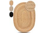 Teppich CARPETFINE "Nele Juteteppich Naturfaser", beige (natur), B:200cm H:6mm L:290cm, Jute, Teppiche, Teppich, geflochtener Wendeteppich aus 100%Jute, in rund und oval, viele Größen