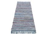 Teppich CARPETFINE "Kelim Chindi, Wendeteppich", blau, B:80cm H:6mm L:300cm, Baumwolle, Polyester, Teppiche, Teppich, handgewebt, Fleckerlteppich mit Fransen, auch vielen in Läufergrößen