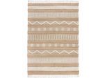 Teppich FLAIR RUGS "Medina, mit abstraktem Streifenmuster", beige (natur), B:160cm H:12mm L:230cm, Baumwolle, Jute, Wolle, Teppiche, Teppich, Boho-Look, aus Naturfasern wie Wolle & Jute