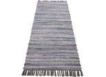 Teppich CARPETFINE "Kelim Chindi, Wendeteppich", grau, B:80cm H:6mm L:400cm, Baumwolle, Polyester, Teppiche, Teppich, handgewebt, Fleckerlteppich mit Fransen, auch vielen in Läufergrößen