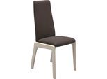 Polsterstuhl STRESSLESS "Laurel", braun (braun batick, eiche gekalkt), B:57cm H:92cm T:59cm, Leder BATICK: BATICK ist ein leicht korrigiertes, durchgefärbtes und genarbtes Möbelleder, bei dem die meisten Unebenheiten und Spuren in der Regel entfernt wurden., Stühle, Polsterstuhl, Low Back, Größe L, mit abgerundeten Beinen in Eiche gekalkt