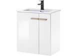 Waschtisch HOME AFFAIRE "SOLiD, Unterschrank inkl. Waschbecken, Badschrank mit Holzgriffe", weiß (weiß lackiert hochglanz), B:60cm H:70cm T:40cm, Waschtische, Waschtisch, in zwei Farben verfügbar, inkl. Waschbecken, Breite 60 cm