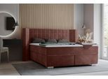 Boxspringbett HOME AFFAIRE "Piazza", rosa (rose), B:141cm L:210cm, Strukturstoff-Bezug (100% Polyester);Samtvelours (100% Polyester), Komplettbetten, Boxspringbett, mit Steppung und Kopfteil mit seitlichen Flügeln