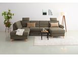 Wohnlandschaft HOME AFFAIRE "Westerland U-Form", grün (khaki), B:303cm H:90cm T:213cm, 100% Polyester, Sofas, Wohnlandschaft, Federkern, wahlweise Bettfunktion, Stauraum und Armlehn-Verstellung