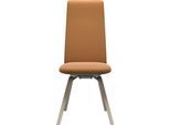 Polsterstuhl STRESSLESS "Laurel", braun (new caramel batick, eiche gekalkt), B:49cm H:105cm T:60cm, Leder BATICK: BATICK ist ein leicht korrigiertes, durchgefärbtes und genarbtes Möbelleder, bei dem die meisten Unebenheiten und Spuren in der Regel entfernt wurden., Stühle, Polsterstuhl, High Back, Größe M, mit schräggestellten Beinen in Eiche gekalkt