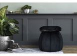 Sitzhocker KAYOOM "Hocker Corin,extravagante Form,stilvolle Farben,elegant gesteppter Fuß", schwarz (schwarz, graphit), B:51,5cm H:51,5cm T:51,5cm, Bezug: 50% Baumwolle 50% Acryl / Korpus: Pappelholz, Hocker, Sitzhocker, komfortabel, hochqualitativ, pflegeleicht, sorgfältig verarbeitet