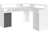 Gamingtisch BYLIVING "Fox", grau (weiß, anthrazit, weiß, weiß), B:139cm H:120cm T:139cm, Tische, Gamingtisch, Breite 139 cm, moderner Eck-Schreibtisch
