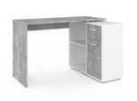 Eckschreibtisch FMD "AUGSBURG", grau (beton, weiß), B:117cm H:73,5cm T:50cm, Tische, Eckschreibtisch, Schreibtisch/ Sideboard m. Stauraum, beids. montierb., 117 oder 148 cm