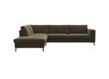 Ecksofa FLEXLUX "Fiore, L-Form, bequem und komfortabel durch hochwertigem Sitzaufbau", grün (moss grün), B:273cm H:85cm T:225cm, 100% Polyester, Sofas, Ecksofa, breite Armlehnen, Kaltschaum, Füße Alu+schwarz