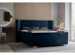 Boxspringbett HOME AFFAIRE "Piazza", blau (dunkelblau), B:181cm L:210cm, Strukturstoff-Bezug (100% Polyester);Samtvelours (100% Polyester), Komplettbetten, Boxspringbett, mit Steppung und Kopfteil mit seitlichen Flügeln