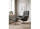 Relaxsessel STRESSLESS "Mayfair", grau (grau batick), B:83cm H:102cm T:74cm, Leder BATICK: BATICK ist ein leicht korrigiertes, durchgefärbtes und genarbtes Möbelleder, bei dem die meisten Unebenheiten und Spuren in der Regel entfernt wurden., Sessel, Relaxsessel, mit Cross Base, Größe S, M & L, Holzakzent Wenge