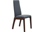 Polsterstuhl STRESSLESS "Laurel", blau (atlantic blau batick, walnuss), B:57cm H:92cm T:59cm, Leder BATICK: BATICK ist ein leicht korrigiertes, durchgefärbtes und genarbtes Möbelleder, bei dem die meisten Unebenheiten und Spuren in der Regel entfernt wurden., Stühle, Polsterstuhl, Low Back, Größe L, mit abgerundeten Beinen in Walnuss