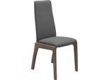 Polsterstuhl STRESSLESS "Laurel", grau (grau batick, walnuss), B:57cm H:105cm T:60cm, Leder BATICK: BATICK ist ein leicht korrigiertes, durchgefärbtes und genarbtes Möbelleder, bei dem die meisten Unebenheiten und Spuren in der Regel entfernt wurden., Stühle, Polsterstuhl, High Back, Größe M, mit abgerundeten Beinen in Walnuss
